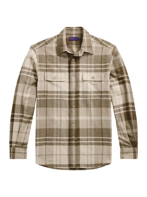 Ralph Lauren Men's Plaid Cashmere Utility Shirt - Truffle