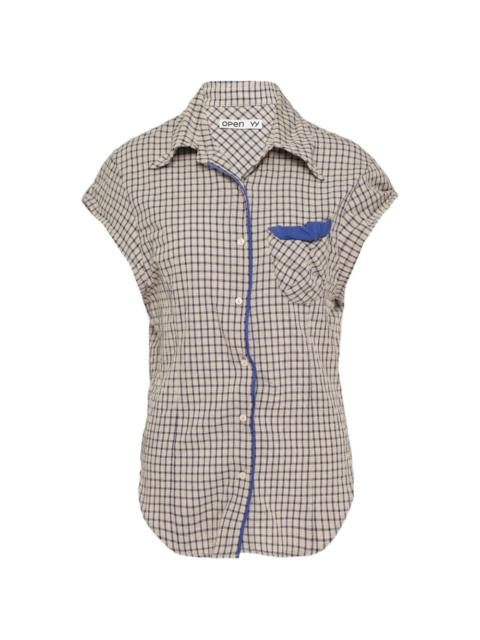 OPEN YY check-pattern contrast-trim shirt