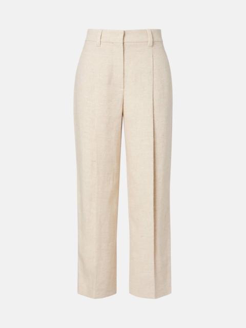 Brunello Cucinelli Cropped linen and silk-blend wide-leg pants
