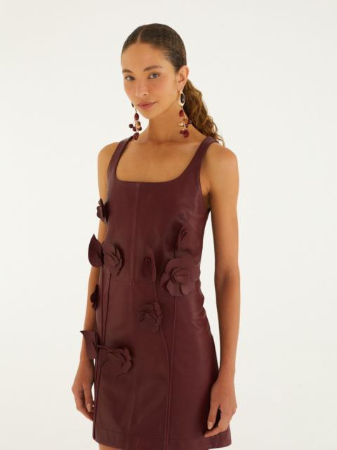 FARM RIO 3D Flowers Sleeveless Leather Mini Dress