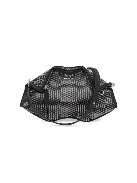 Alexander McQueen Women's Manta Metallic Eyelet Leather Shoulder Bag - Black Silver
