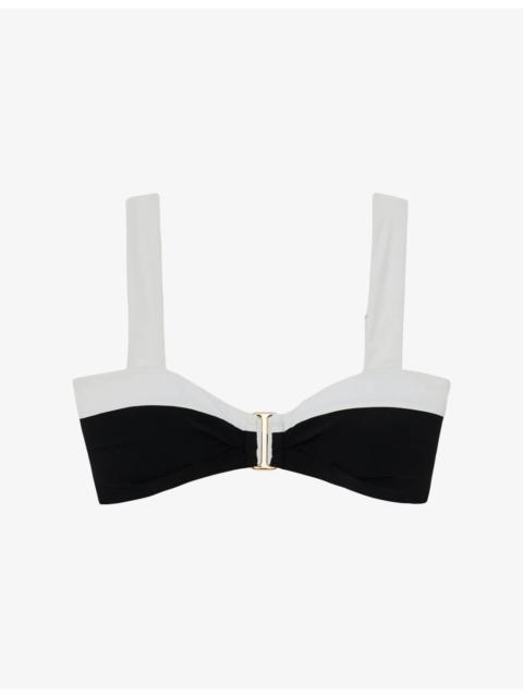 REISS Abby Colour-Block Stretch-Woven Bikini Top