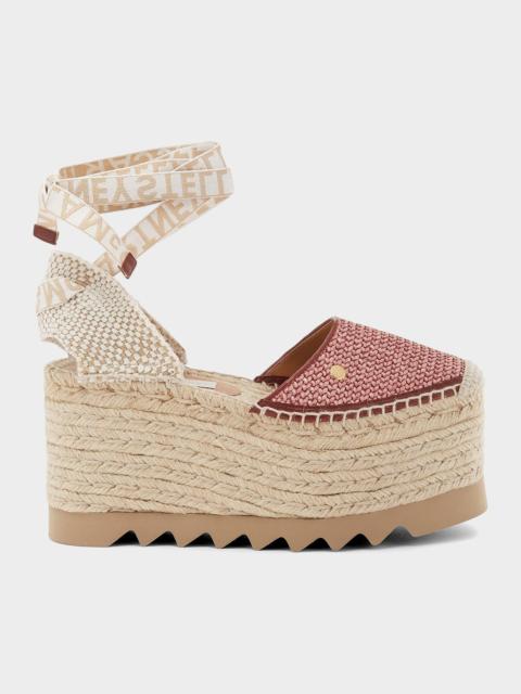 Stella McCartney 80mm Gaia Raffia Ankle-Tie Platform Espadrilles