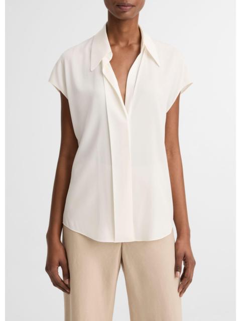 Vince Stretch-Silk Hidden-Placket Cap-Sleeve Blouse