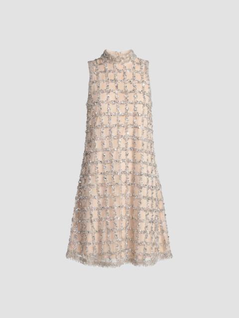 MAC DUGGAL Women's Embellished Mesh Sleeveless Mini Dress - Silver Beige