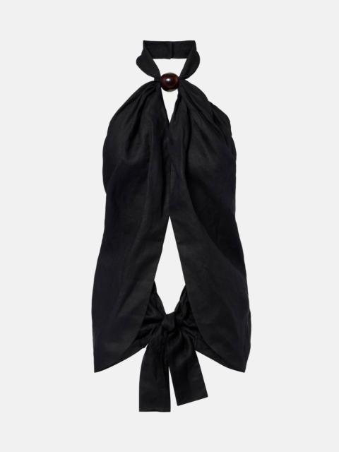 FAITHFULL Biba embellished halterneck linen top