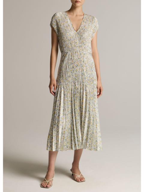 Vince Citrine Bloom Pleated Satin Dress