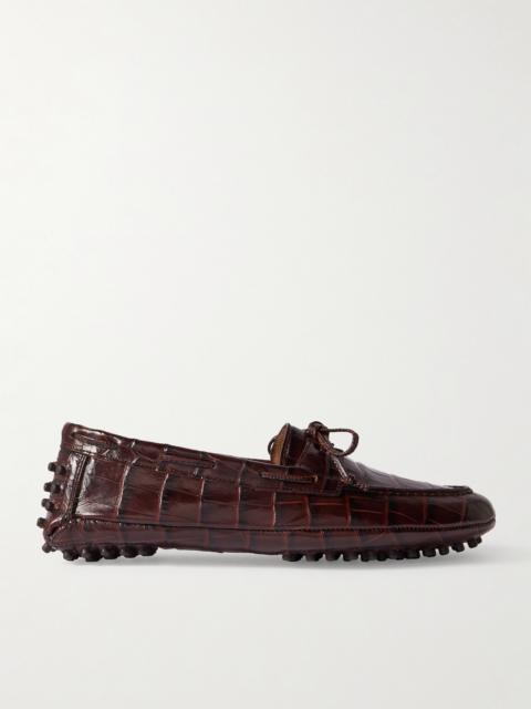 LE MONDE BÉRYL Driver Tie-detailed Croc-effect Leather Loafers