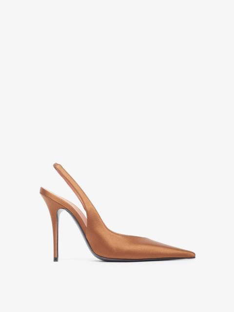 Amina Muaddi Anok 105 brown satin slingback pumps