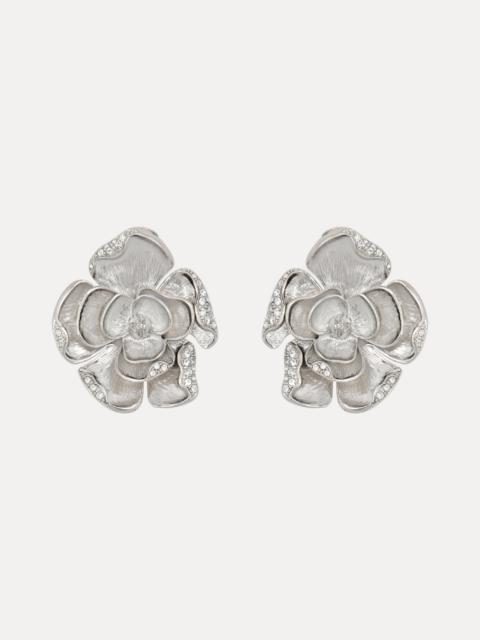 Oscar de la Renta LARGE PAVÉ ROSE CLIP-ON EARRINGS