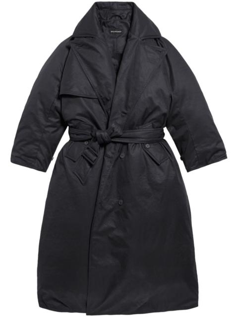 belted padded trench coat