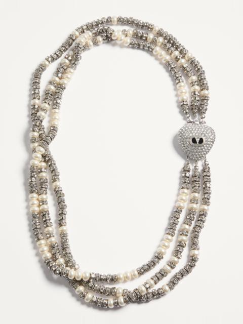 Valentino COEUR ROYAL NECKLACE IN METAL, ENAMEL, PEARLS AND CRYSTALS