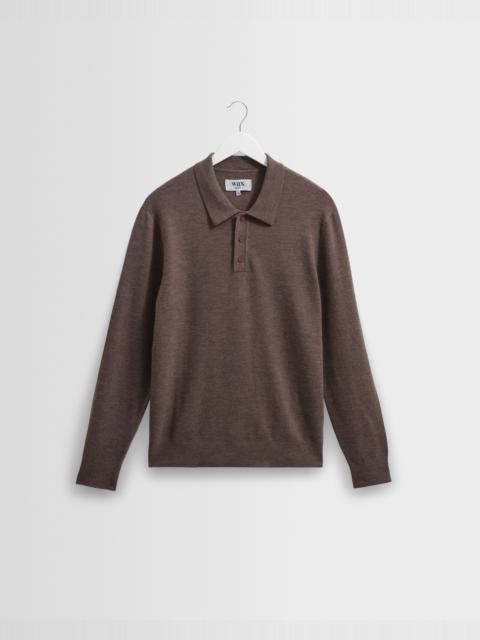 Wax London Oban - Brown Marl Worsted Wool Knitted Polo