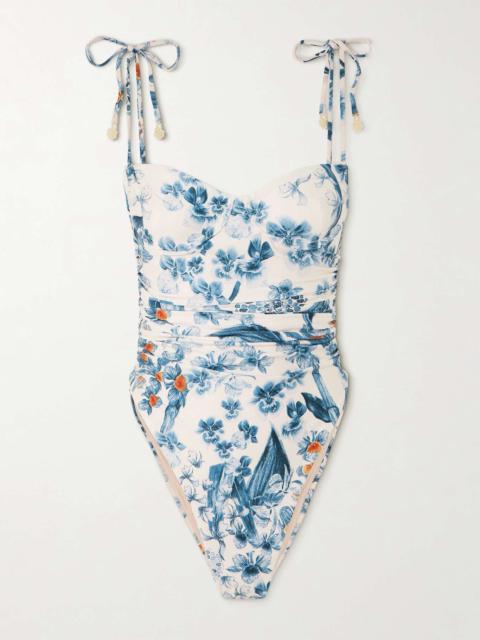 Agua by Agua Bendita Rabano Petalo faux-pearl embellished floral-print recycled stretch swimsuit