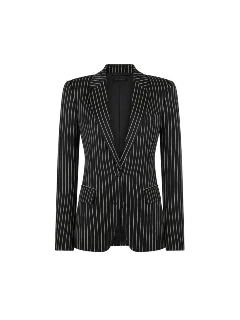TOM FORD STRIPED WOOL COTTON BARATHEA SINGLE BREASTED JACKET
