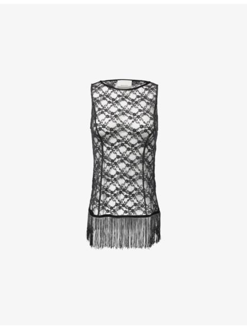 Reformation Gabrielle Floral-Lace Mesh Knit Top