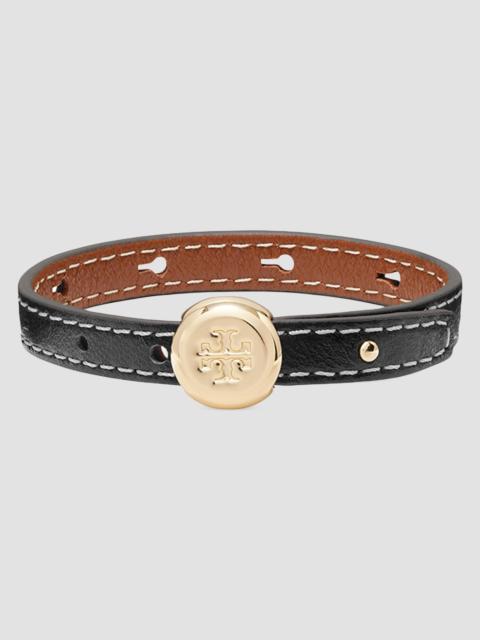 TORY BURCH Women's Icon Leather Bracelet - Light Brass Black