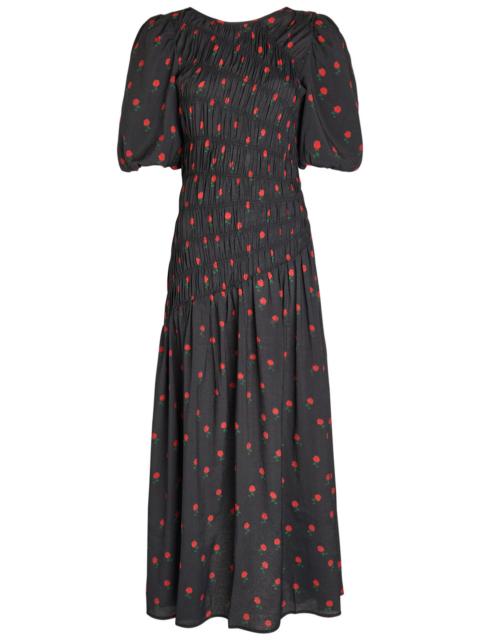 Never Fully Dressed Never Fully Dressed Nara Rose-print Shirred Woven Midi Dress