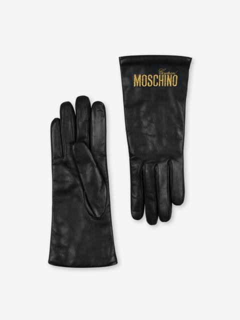 Moschino LOGO EMBROIDERY NAPPA LEATHER GLOVES