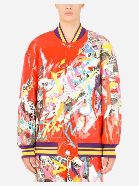 Jacket with newspaper patchwork print