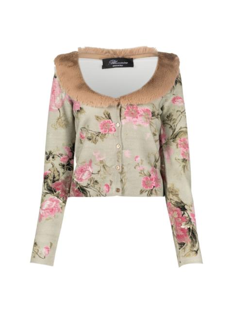Blumarine floral-print fur-trim cardigan