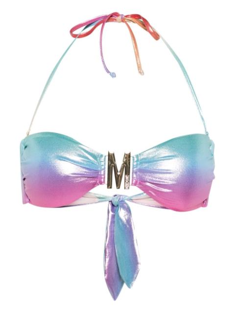 Moschino logo-plaque metallic bikini top