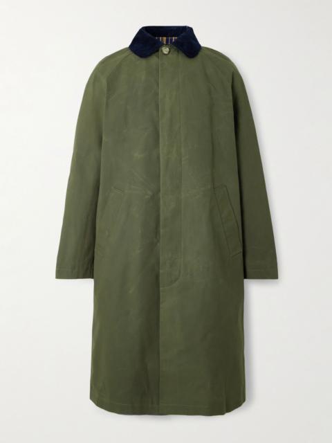A.P.C. Gaspard Oversized Corduroy-Trimmed Coated Cotton-Canvas Coat Green