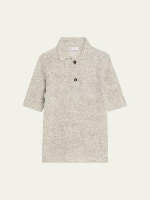 Brunello Cucinelli Lace-Effect Polo Short-Sleeve Sweater