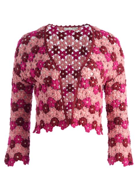 Alice + Olivia ANDERSON CROPPED FLOWER CROCHET CARDIGAN