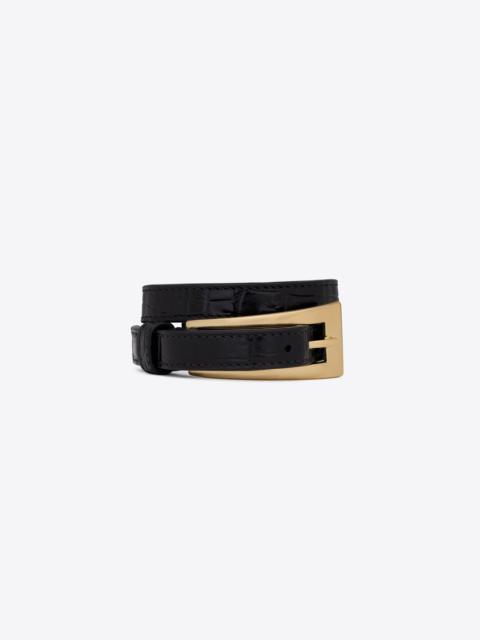 SAINT LAURENT double-wrap belt bracelet in crocodile-embossed leather and metal