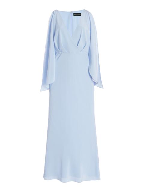 BRANDON MAXWELL The Camille Gathered Silk Crepe De Chine Maxi Dress blue