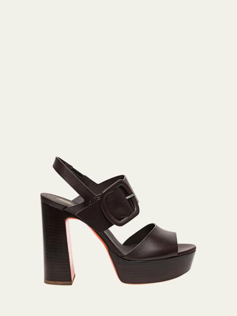 Santoni Bruxel Leather Buckle Platform Sandals