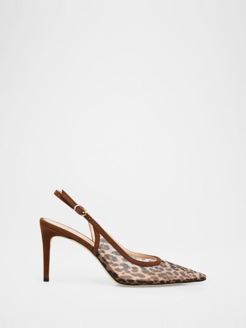 Stuart Weitzman 75mm Power Animal-Print Mesh Slingback Pumps