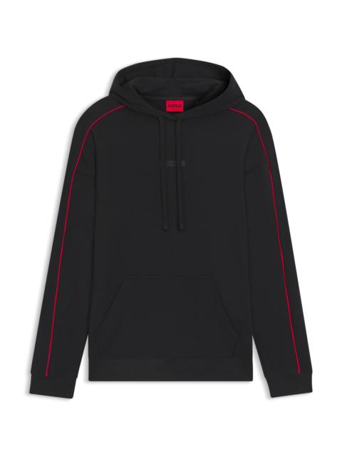HUGO CONTRAST-PIPING HOODIE IN STRETCH COTTON