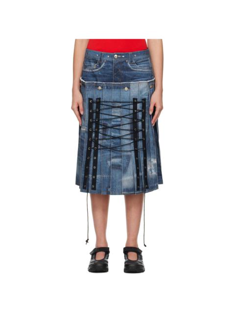 Andersson Bell Blue Trompe L'œil Pleats Midi Skirt