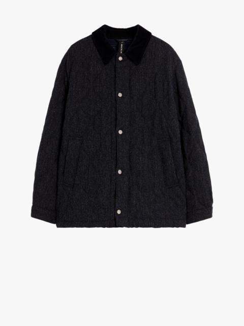 TEEMING NAVY HERRINGBONE WOOL QUILTED COACH JACKET