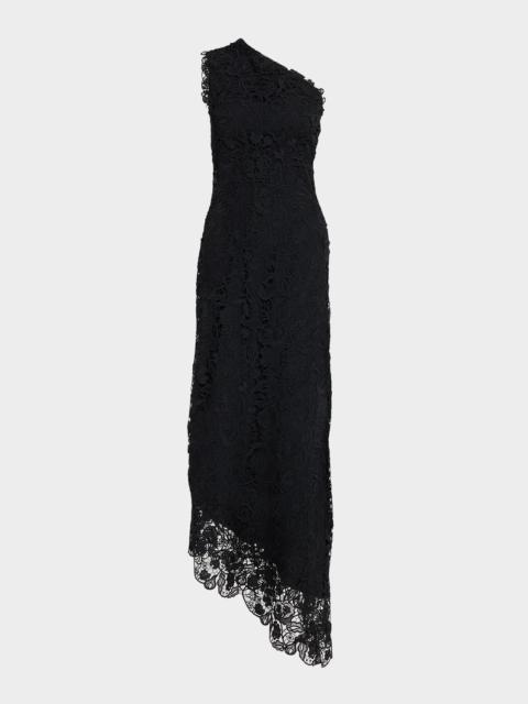 Monique Lhuillier Asymmetric Guipure Lace One-Shoulder Fown