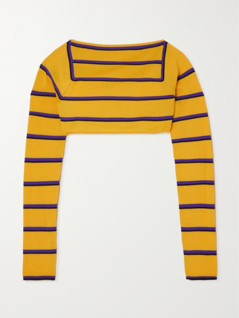 PUCCI Cropped Open-back Silk-trimmed Striped Wool Sweater