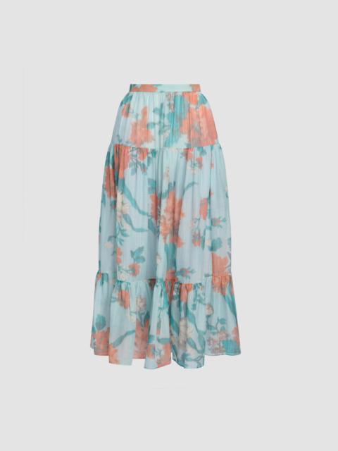 Erdem FLORAL PRINT COTTON SILK VOILE TIERED FULL MIDI SKIRT