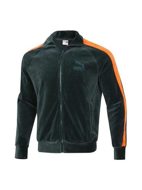 PUMA Iconic T7 Embroidered Logo Retro Sports Suede Stand Collar Jacket Dark Green 532936-80