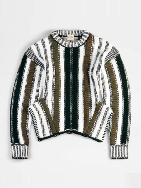 Tod's STRIPED JUMPER IN WOOL - GREEN, WHITE