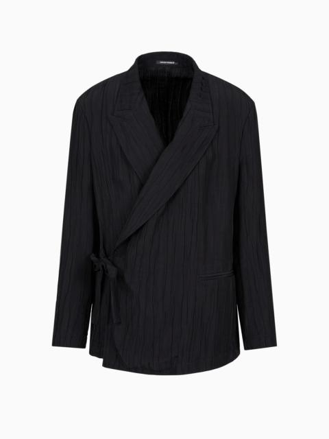 Jacket with wrap closure in pleated viscose