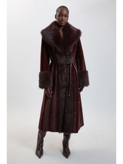 KAREN MILLEN Petite Faux Fur Reservable Cuff and Collar Midi Coat