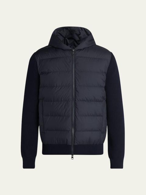 Moncler Men's Down Quilted Wool Knit Hooded Cardigan