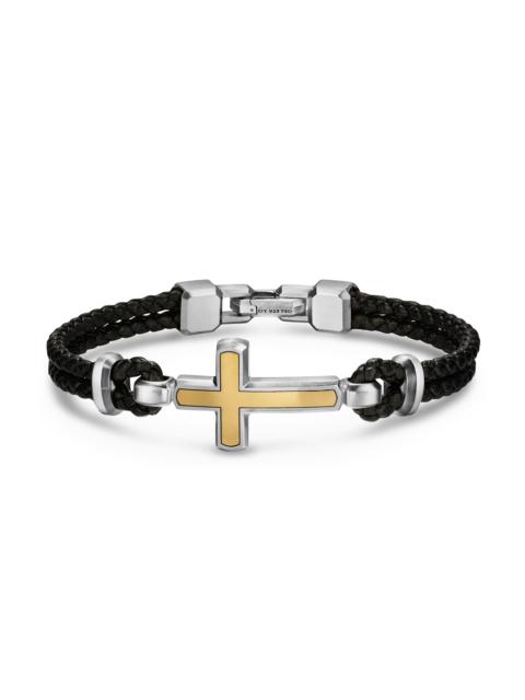 DAVID YURMAN Men's Streamline Cross Station Bracelet in Black Leather - Silver