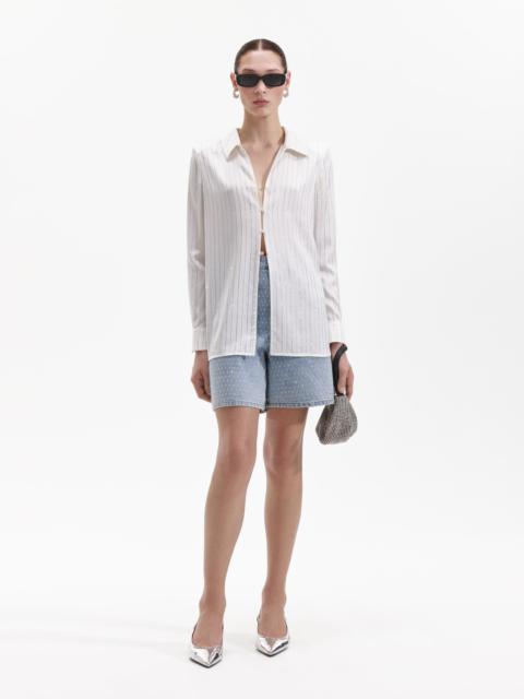 self-portrait White Rhinestone Stripe Shirt