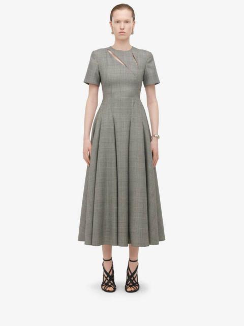Alexander McQueen Women's Prince Of Wales Slashed Midi Dress in Black/ivory