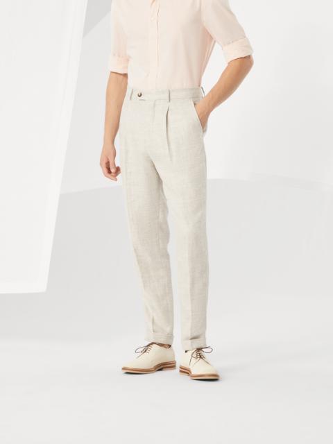 Brunello Cucinelli Linen, wool and silk diagonal leisure fit trousers with pleat