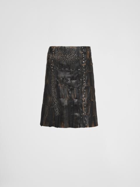 Nappa leather patchwork skirt