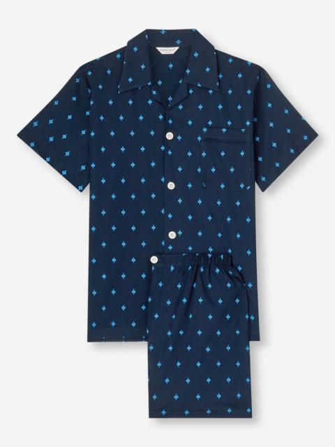 Derek Rose Men's Short Pyjamas Nelson 98 Cotton Batiste Navy